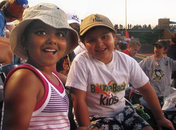 Making new friends at the Durham Bulls game